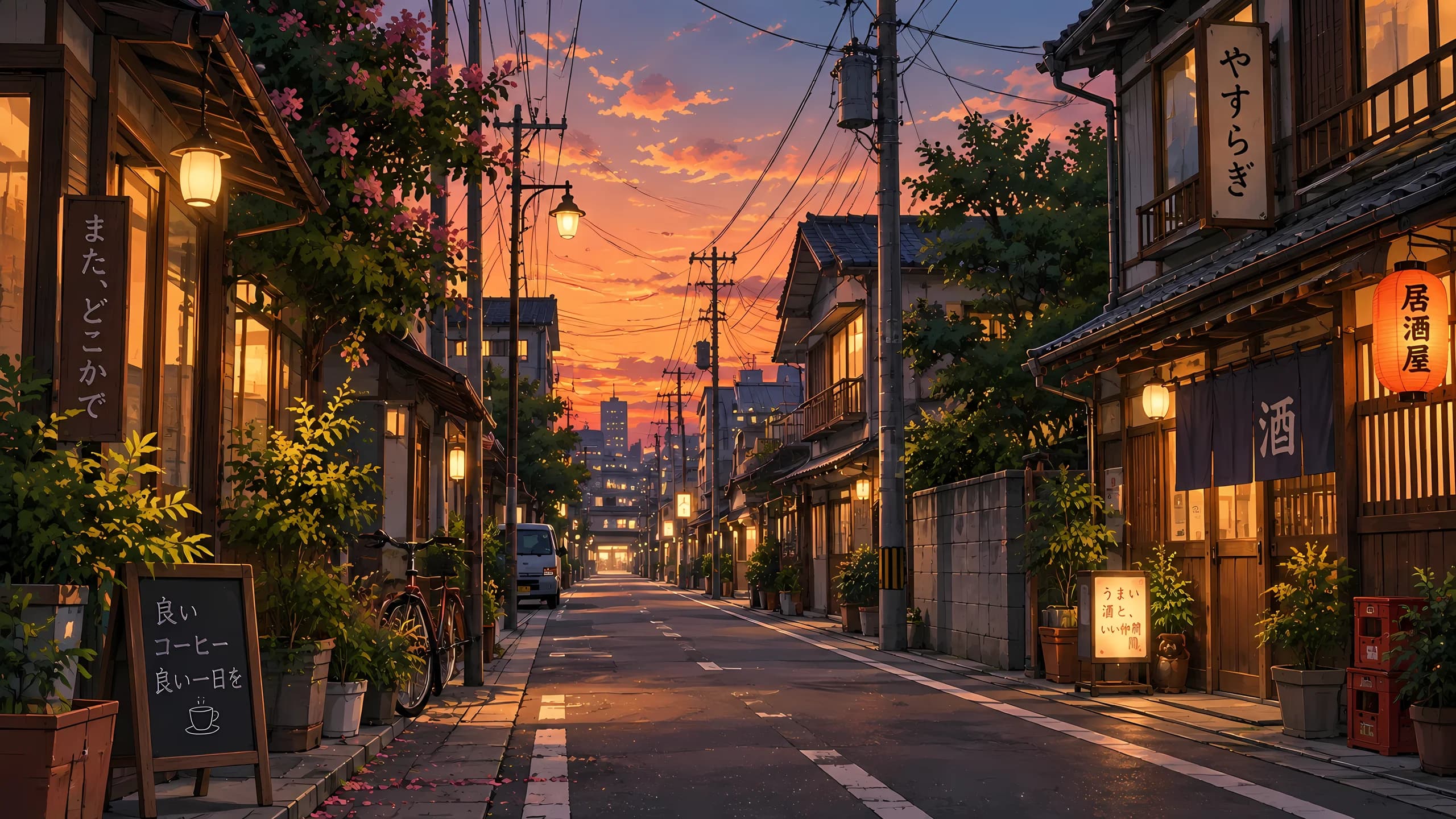 Japanese Street at Dusk desktop wallpaper