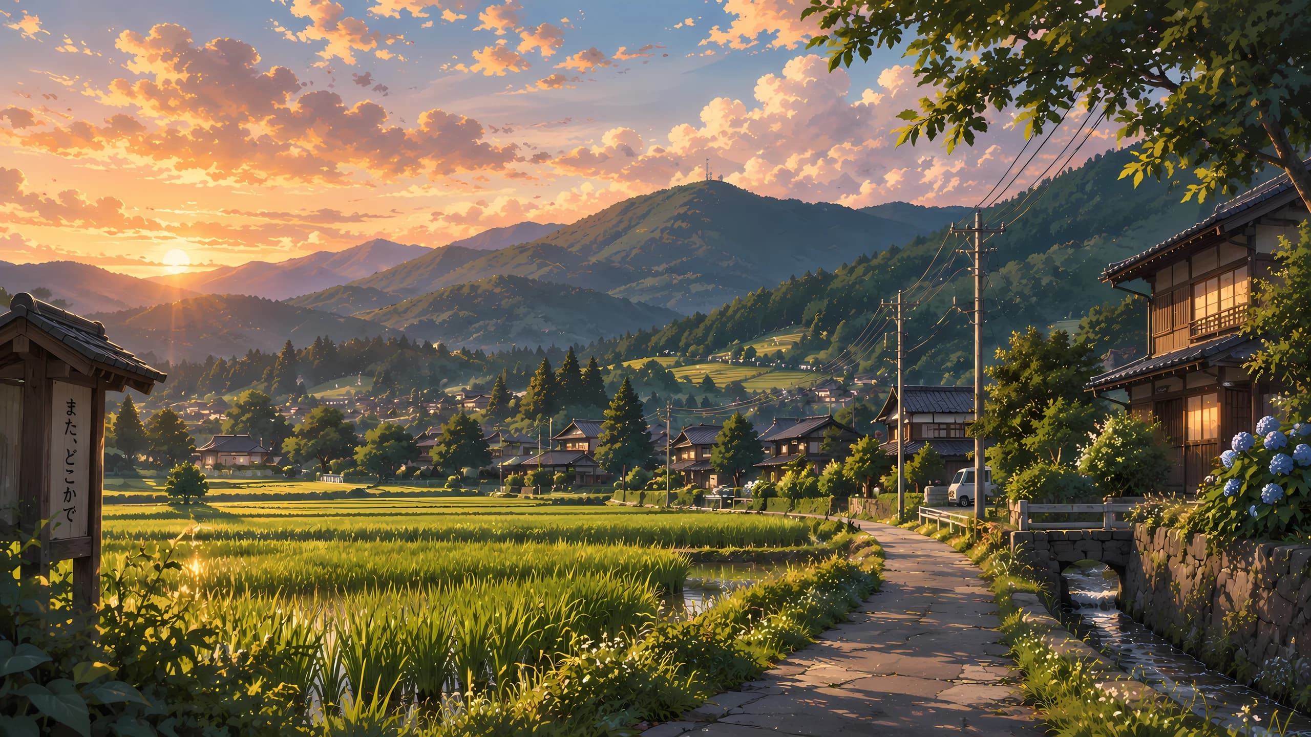 Sunrise Over Rice Fields desktop wallpaper