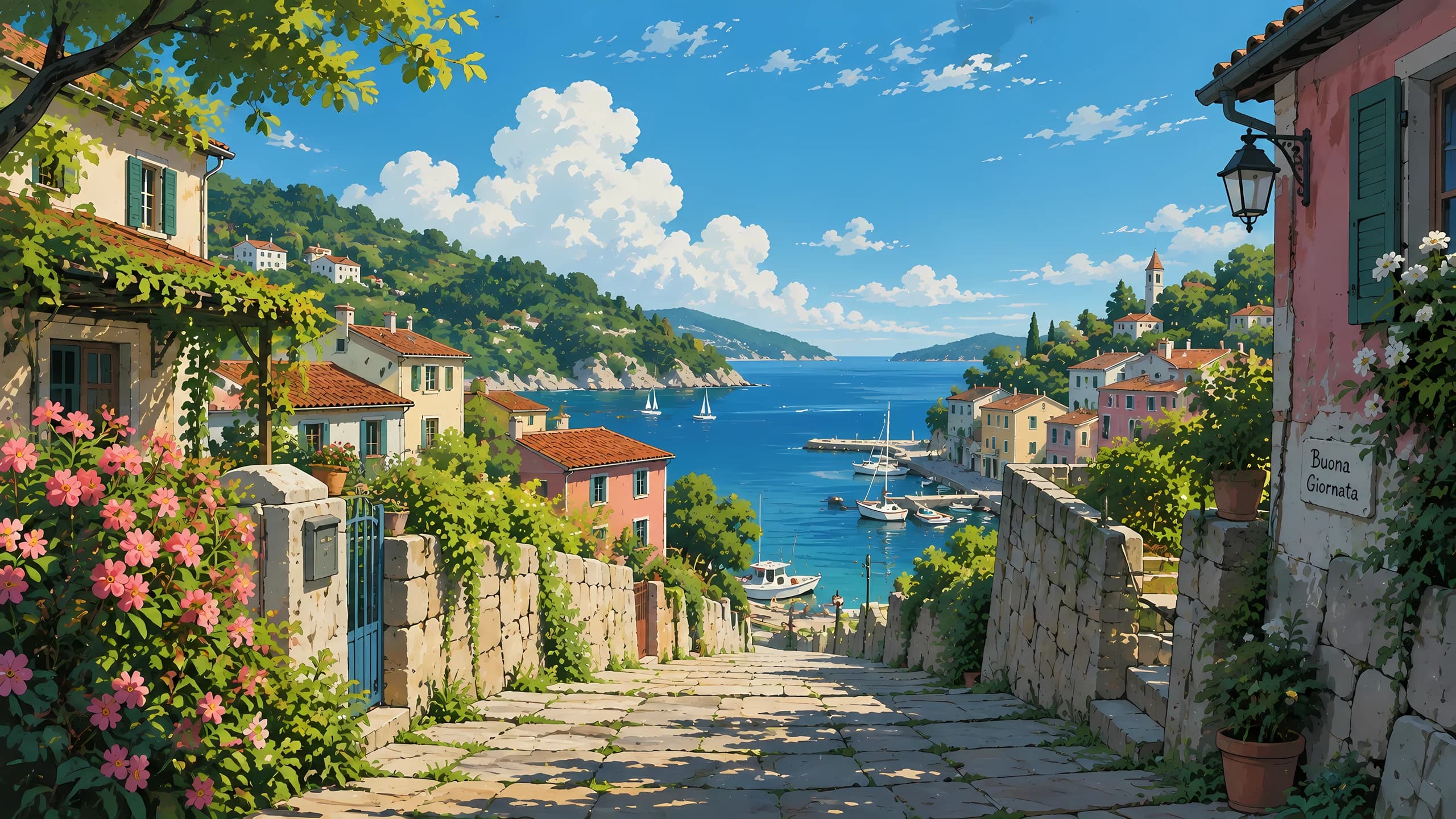 Mediterranean Coastal Village desktop wallpaper