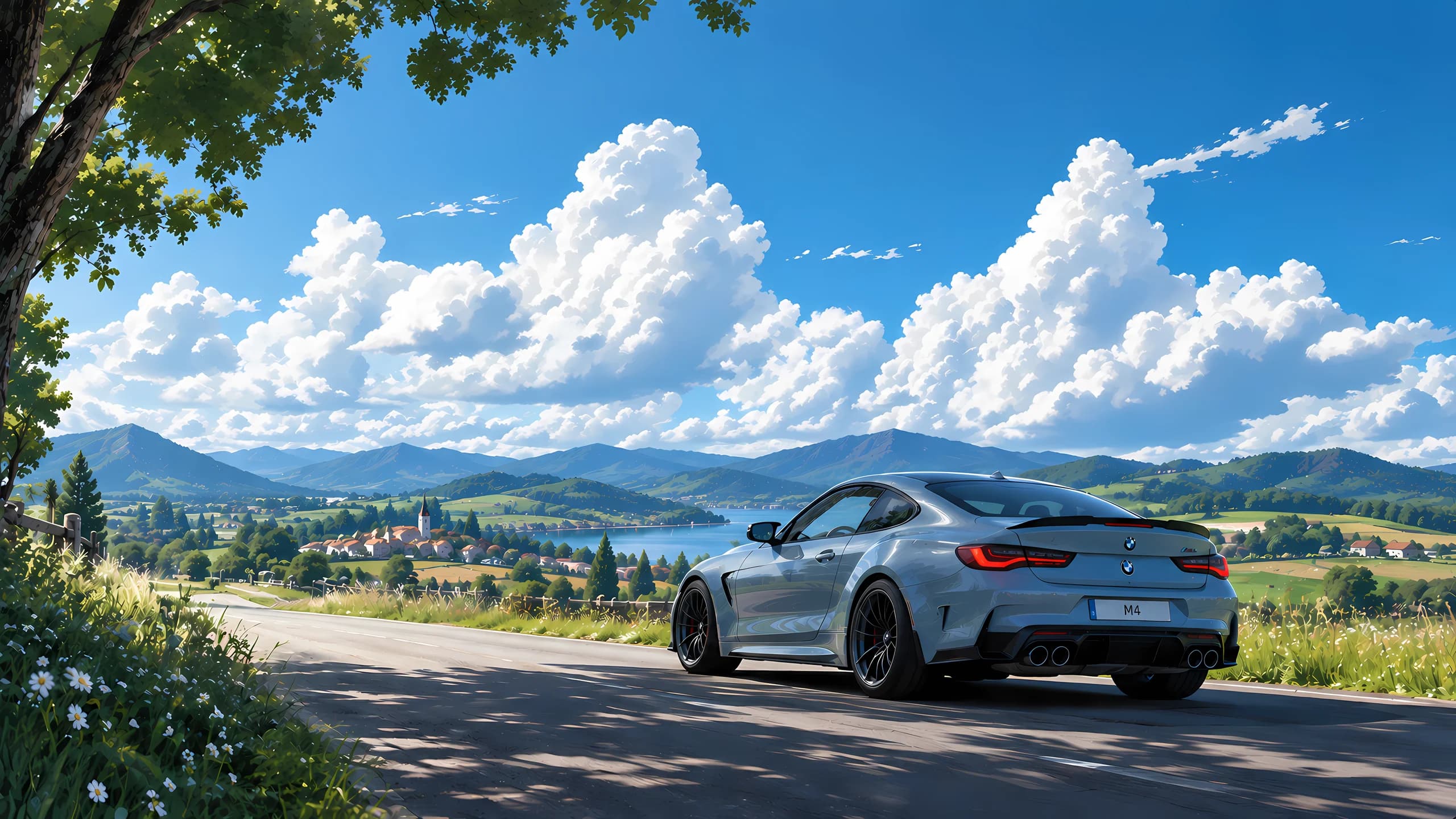 Sports Car on a Country Road desktop wallpaper